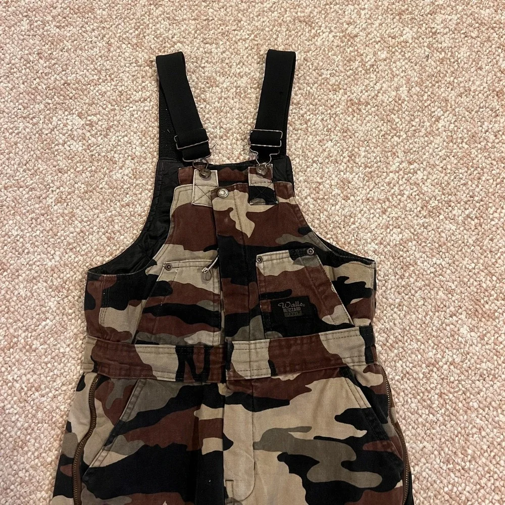 Walls Blizzard Pruf Ski Pants Kids 12/14 Brown Camo Bib Insulated Snow Winter